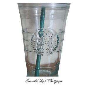 Starbucks Made In Spain recycled Glass 16 Oz Tumbler Cold Cup w/ Lid free ship